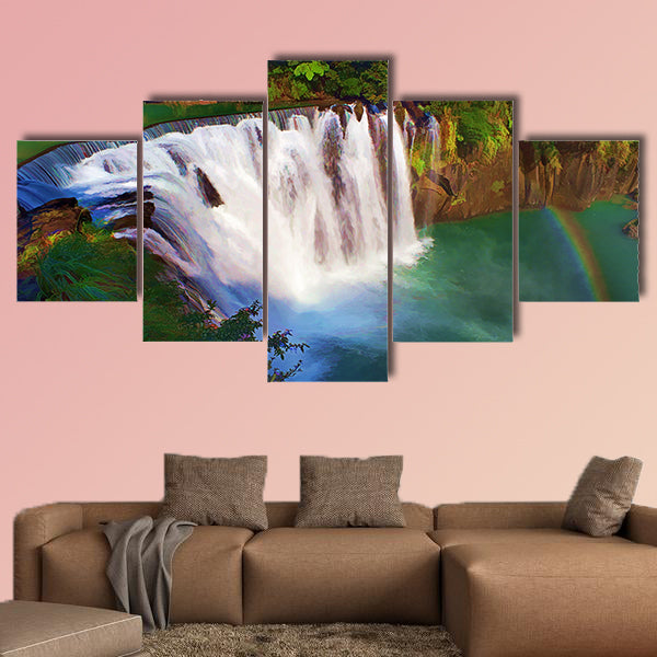 Painting style of Shifen waterfall  Township  multi panel canvas wall art
