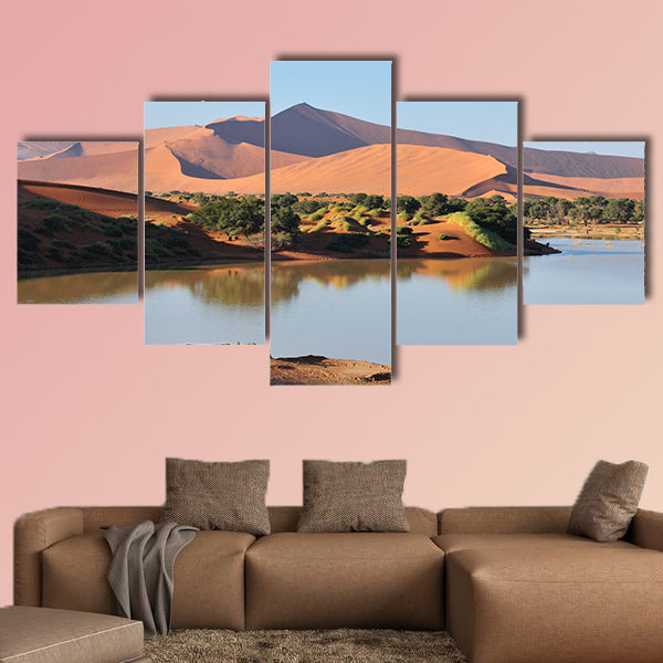 A flooded Sossusvlei in the Namib Desert Multi panel canvas wall art