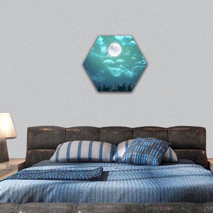 the beauty moon in the night sky hexagonal canvas wall art
