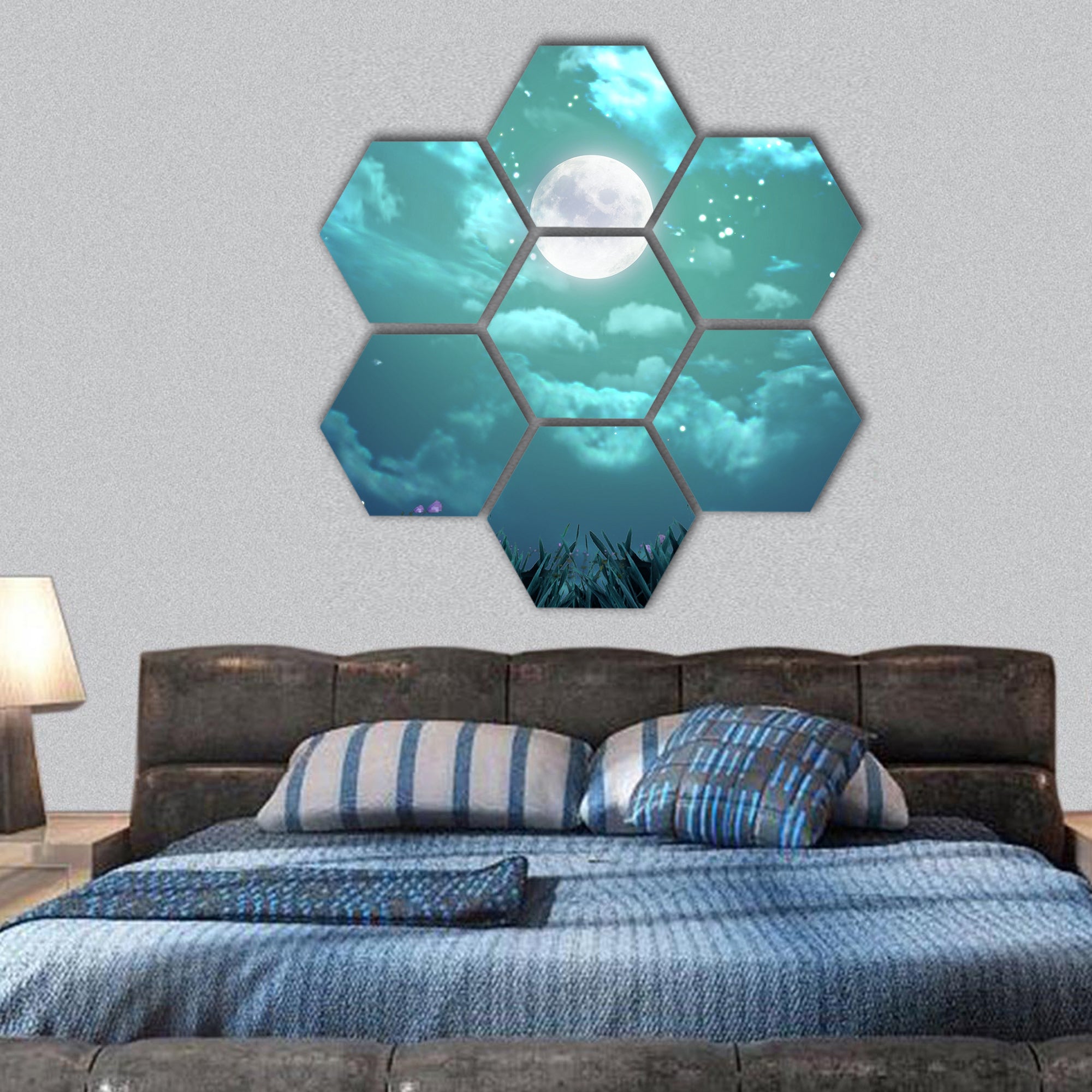 the beauty moon in the night sky hexagonal canvas wall art