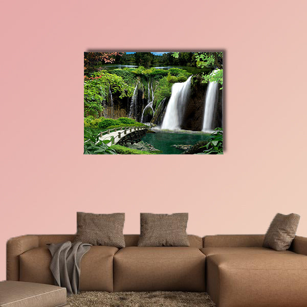 Cave with waterfalls and streams multi panel canvas wall art
