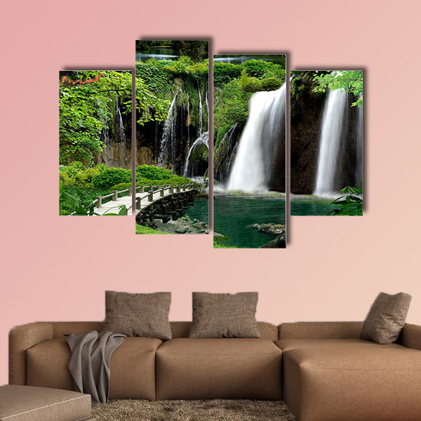 Cave with waterfalls and streams multi panel canvas wall art