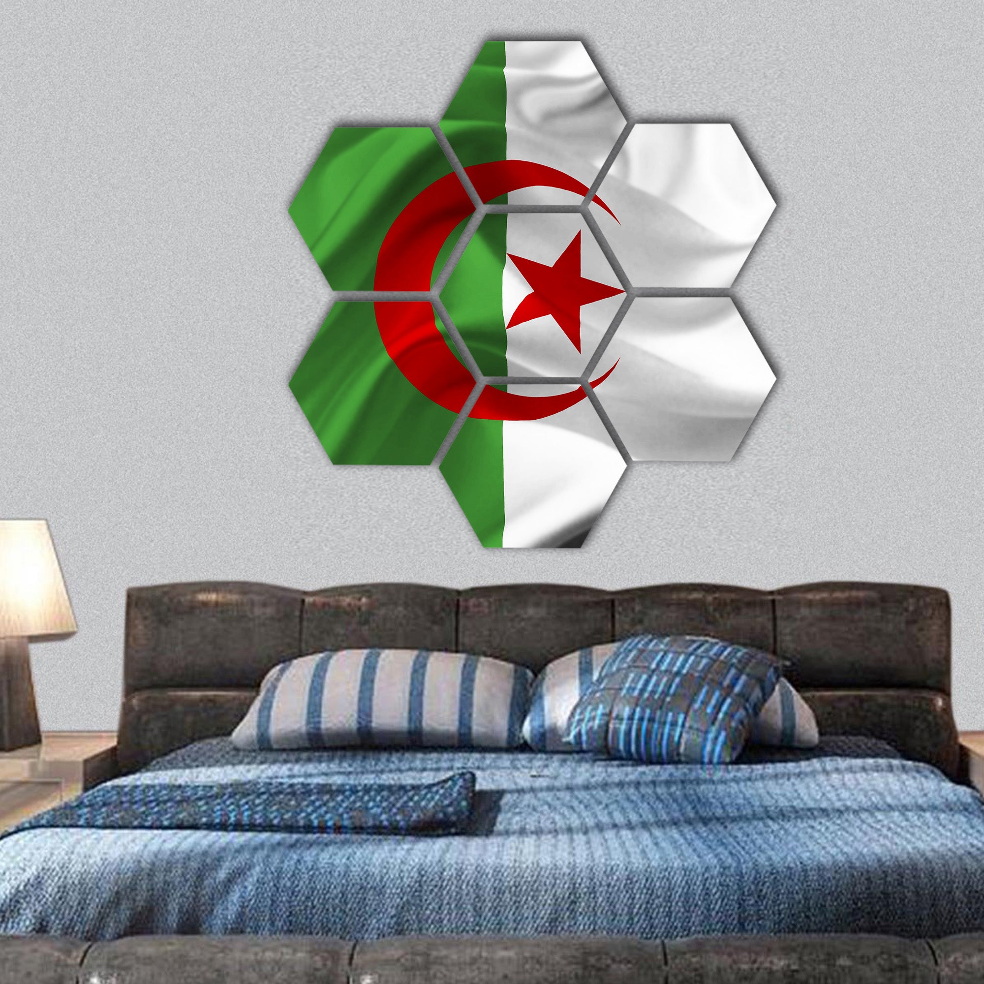 Algeria waving flag hexagonal canvas wall art