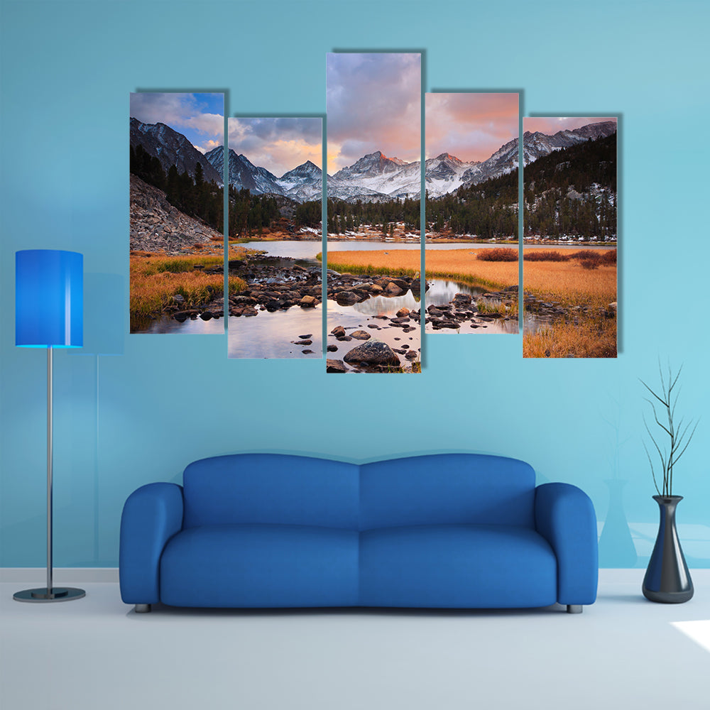 Amazing Landscape, Beautiful Mountain Sunset Multi Panel Canvas Wall Art
