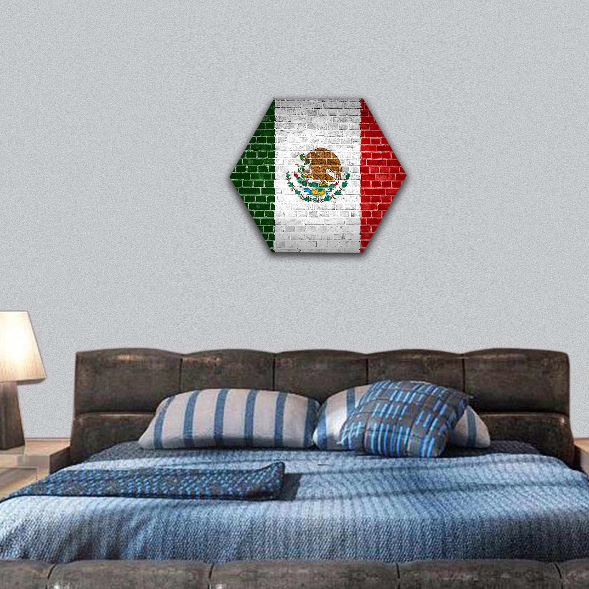 Mexico flag painted on a brick wall hexagonal canvas wall art