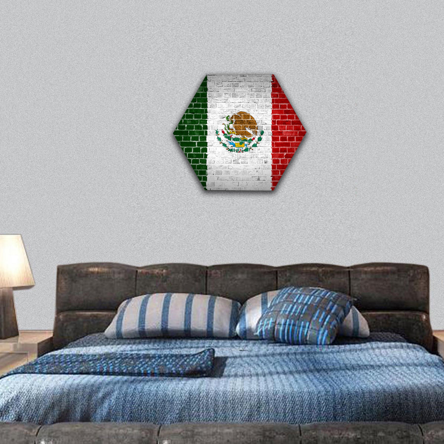 Mexico flag painted on a brick wall hexagonal canvas wall art