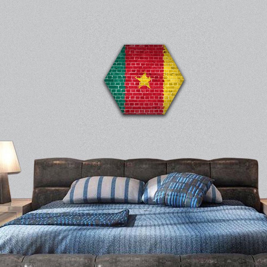 Cameroon flag painted on a brick wall hexagonal canvas wall art