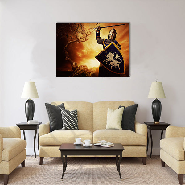 Medieval knight over stormy sky Multi panel canvas wall art