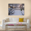 This is a big blizzard in Bryant Park New York at night. Multi panel canvas wall art