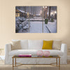 This is a big blizzard in Bryant Park New York at night. Multi panel canvas wall art