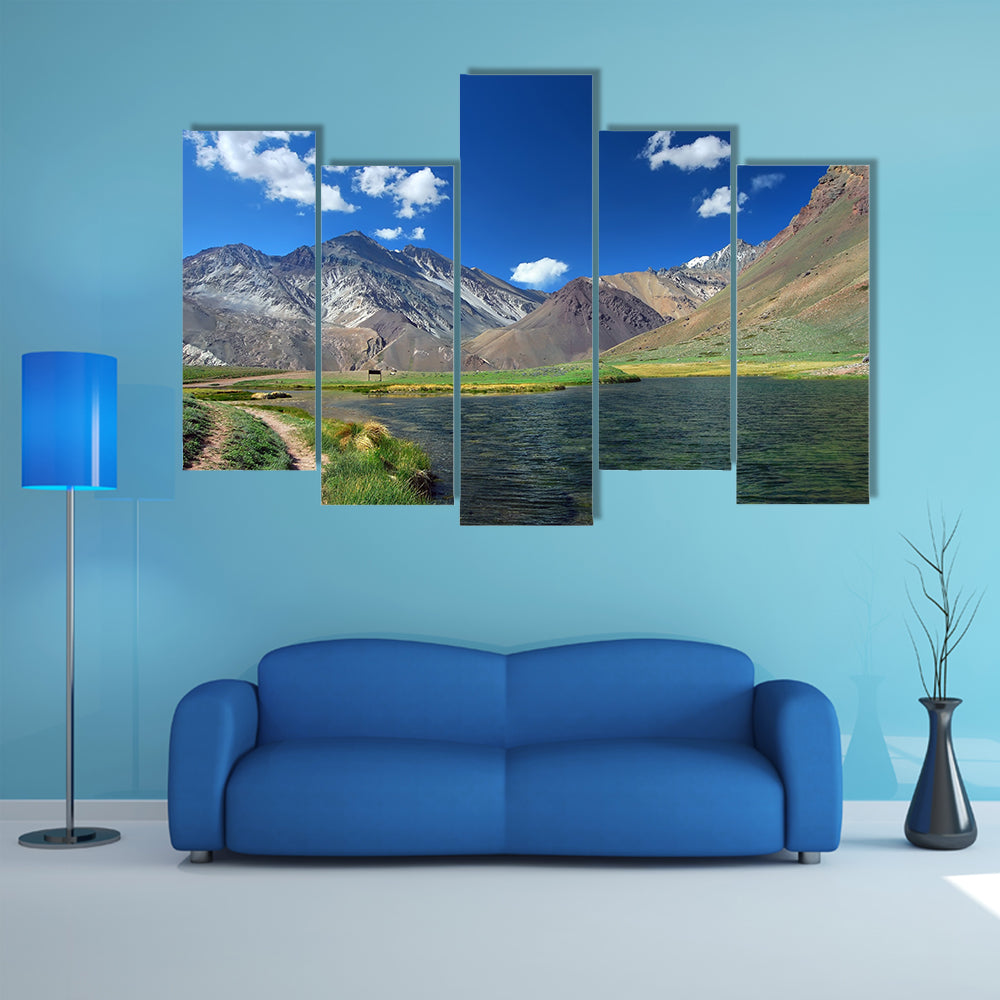 Lake and mountains landscape Aconcagua Park Argentina multi panel canvas wall art