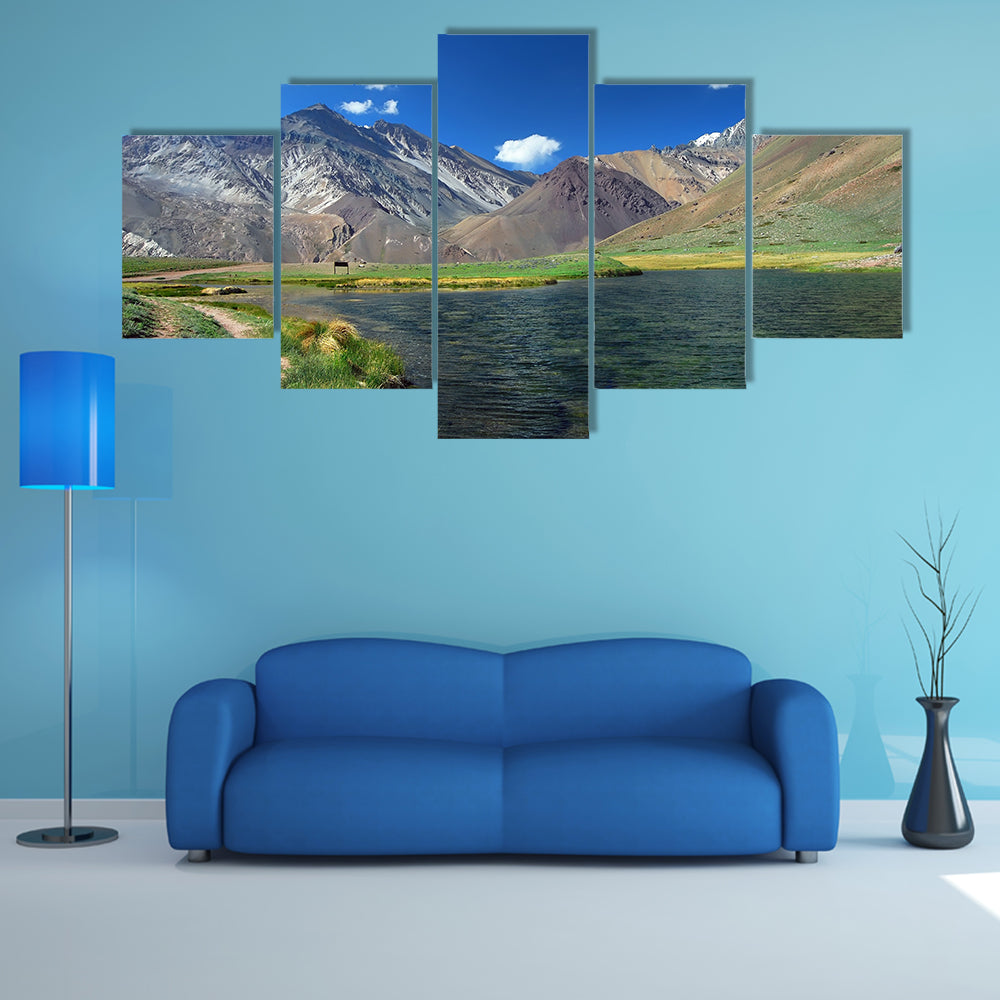 Lake and mountains landscape Aconcagua Park Argentina multi panel canvas wall art
