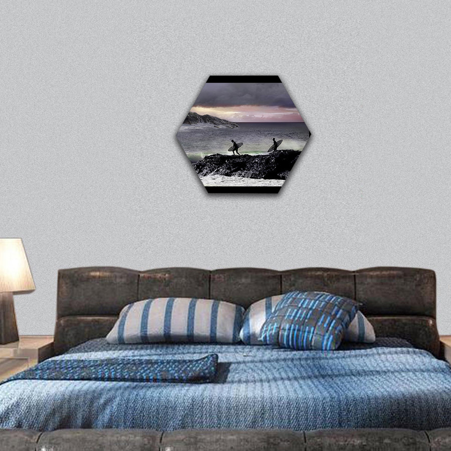 Beautiful Seascape at night hexagonal canvas wall art