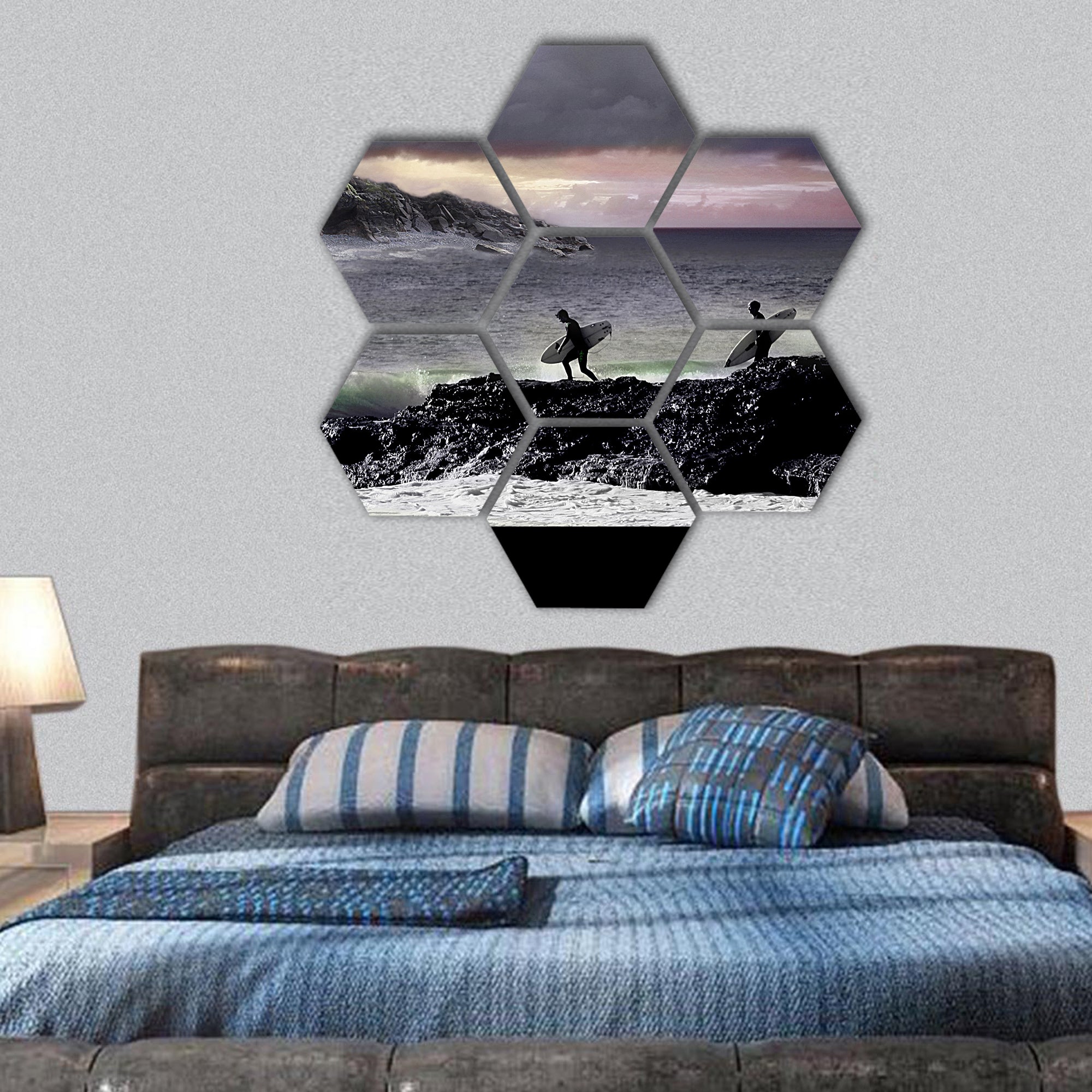 Beautiful Seascape at night hexagonal canvas wall art