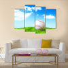 Base ball in green grass field with blue sky background Multi panel canvas wall art