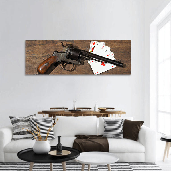 A table of poker players panoramic canvas wall art