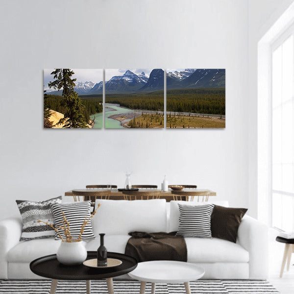 River flowing at the foot of the Canadian Rockies panoramic canvas wall art
