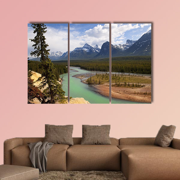 The river flowing at the foot of the Canadian Rockies Multi panel canvas wall art