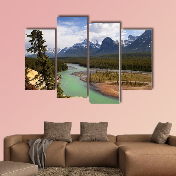 The river flowing at the foot of the Canadian Rockies Multi panel canvas wall art