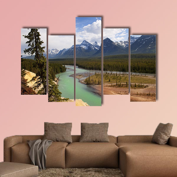 The river flowing at the foot of the Canadian Rockies Multi panel canvas wall art