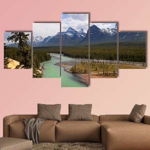The river flowing at the foot of the Canadian Rockies Multi panel canvas wall art