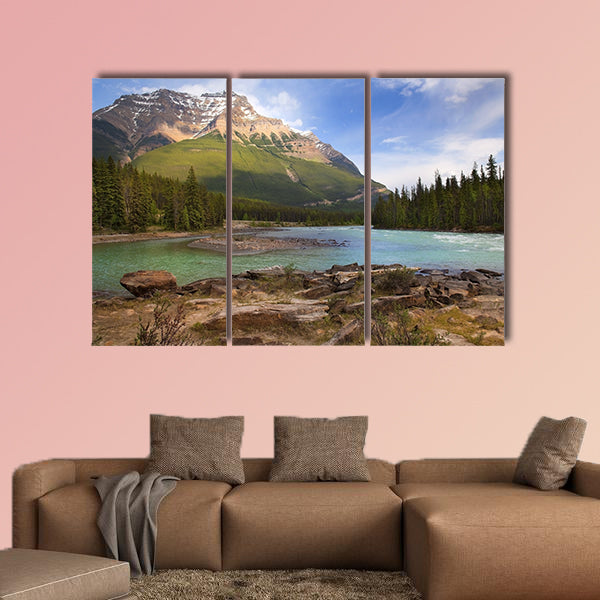 The river flowing at the foot of the Canadian Rockies Multi panel canvas wall art
