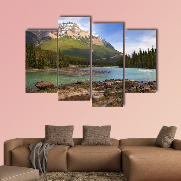 The river flowing at the foot of the Canadian Rockies Multi panel canvas wall art
