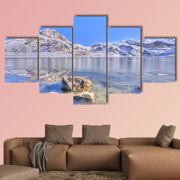 Snow in Lake Ercina, Asturias, Spain Multi panel canvas wall art