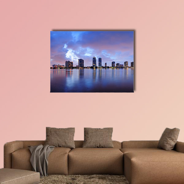 Miami city skyline panorama at dusk with urban skyscrapers canvas wall art