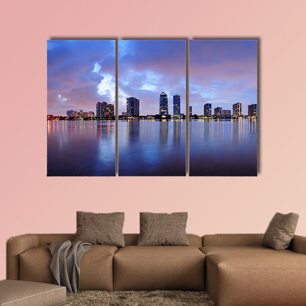 Miami city skyline panorama at dusk with urban skyscrapers canvas wall art