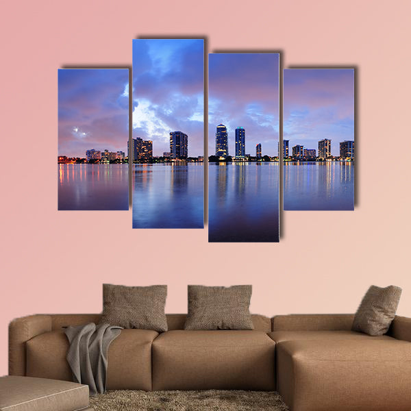 Miami city skyline panorama at dusk with urban skyscrapers canvas wall art