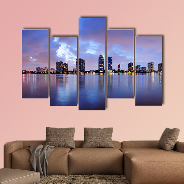 Miami city skyline panorama at dusk with urban skyscrapers canvas wall art