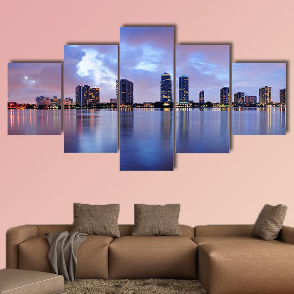 Miami city skyline panorama at dusk with urban skyscrapers canvas wall art