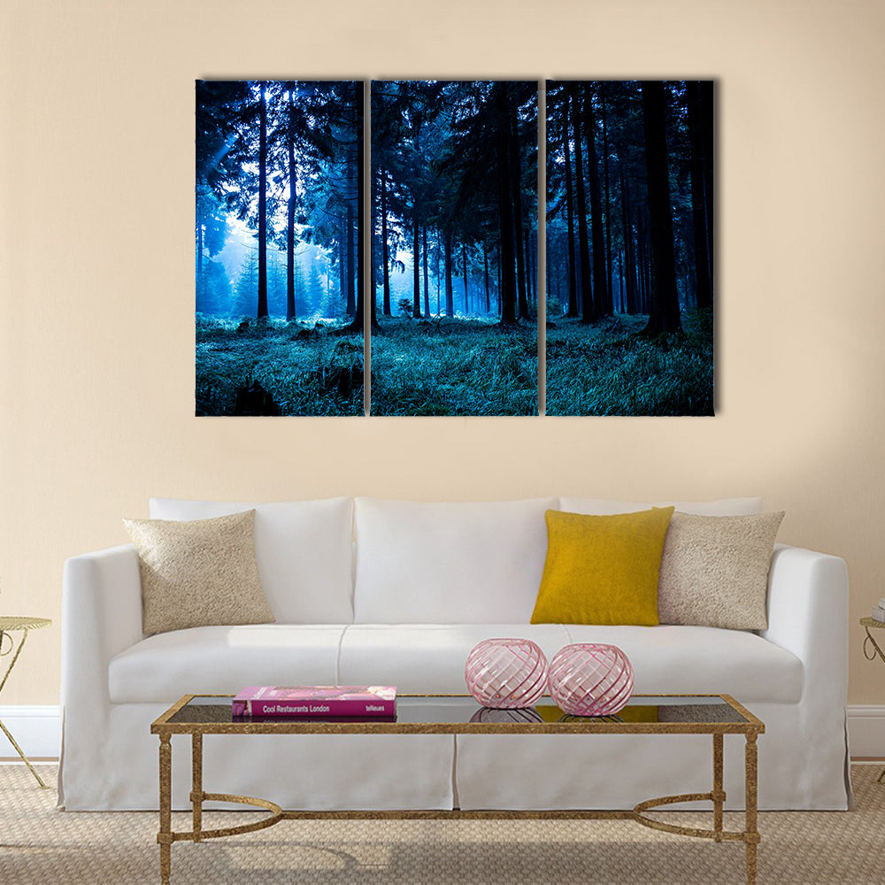 Night scene of autumn forest in Thuringia, Germany multi panel canvas wall art