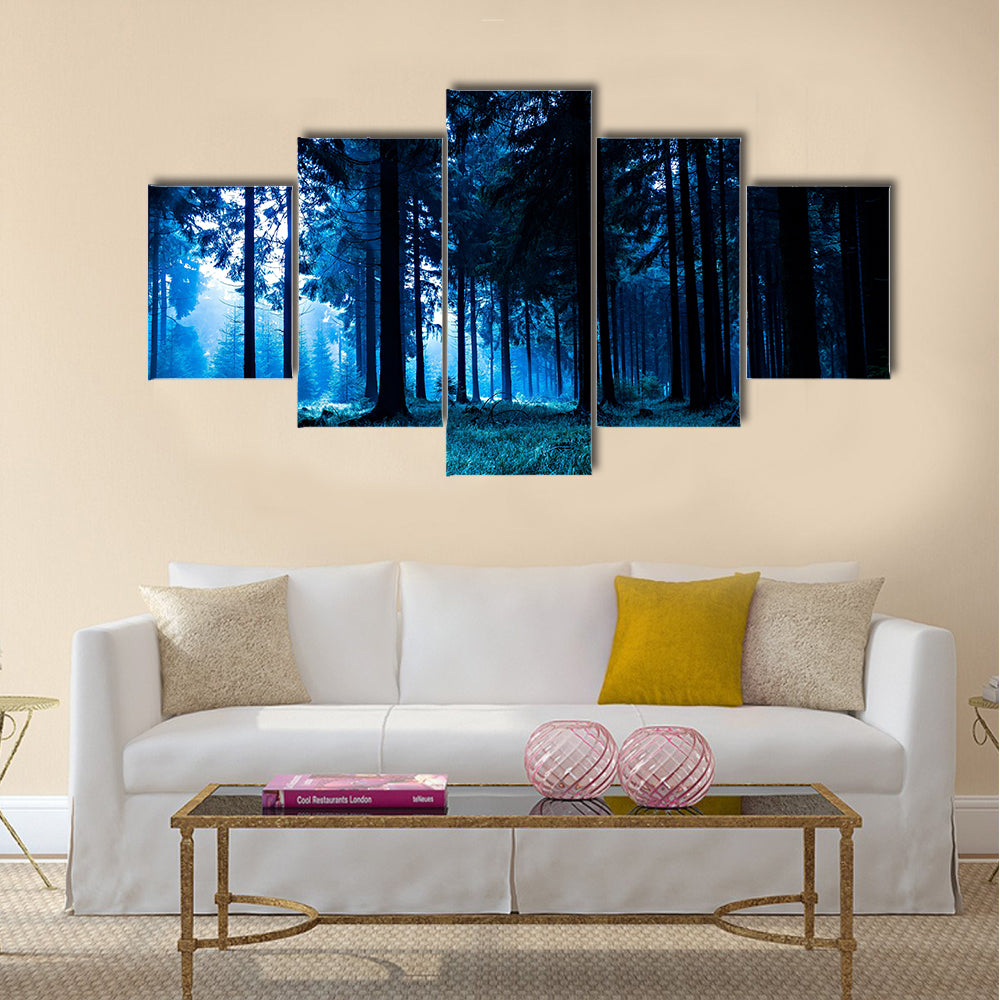 Night scene of autumn forest in Thuringia, Germany multi panel canvas wall art