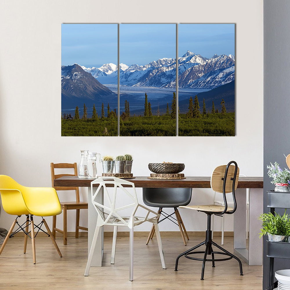 An Afternoon In Alaska Showing The Glacier Valley And Mountain Range, Multi Panel Canvas Wall Art