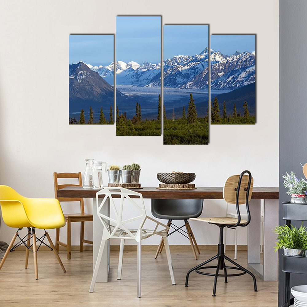 An Afternoon In Alaska Showing The Glacier Valley And Mountain Range, Multi Panel Canvas Wall Art