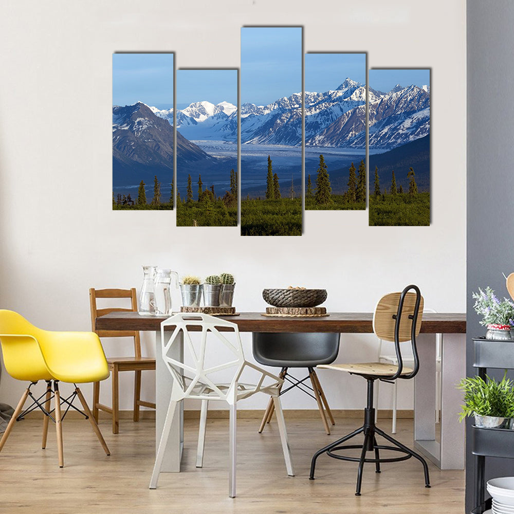 An Afternoon In Alaska Showing The Glacier Valley And Mountain Range, Multi Panel Canvas Wall Art