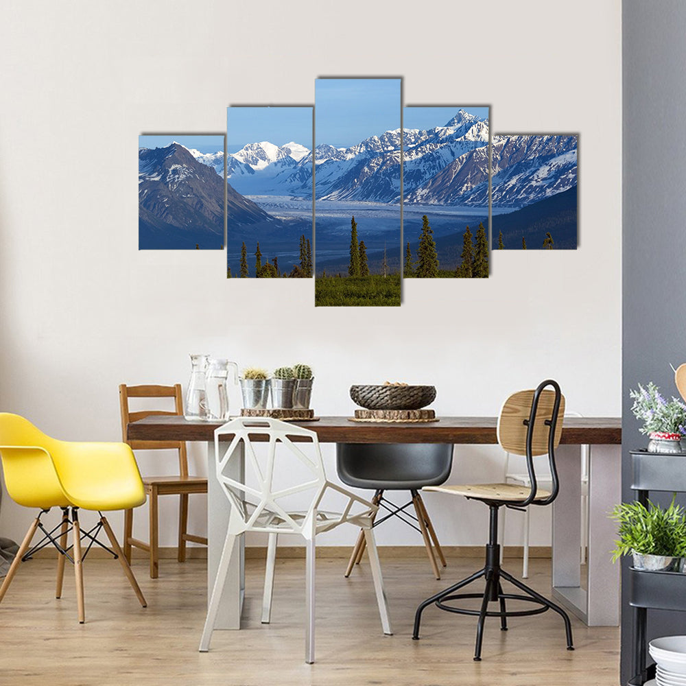 An Afternoon In Alaska Showing The Glacier Valley And Mountain Range, Multi Panel Canvas Wall Art