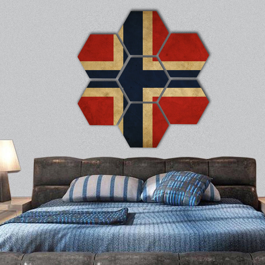 Norway grunge flag hexagonal canvas wall art