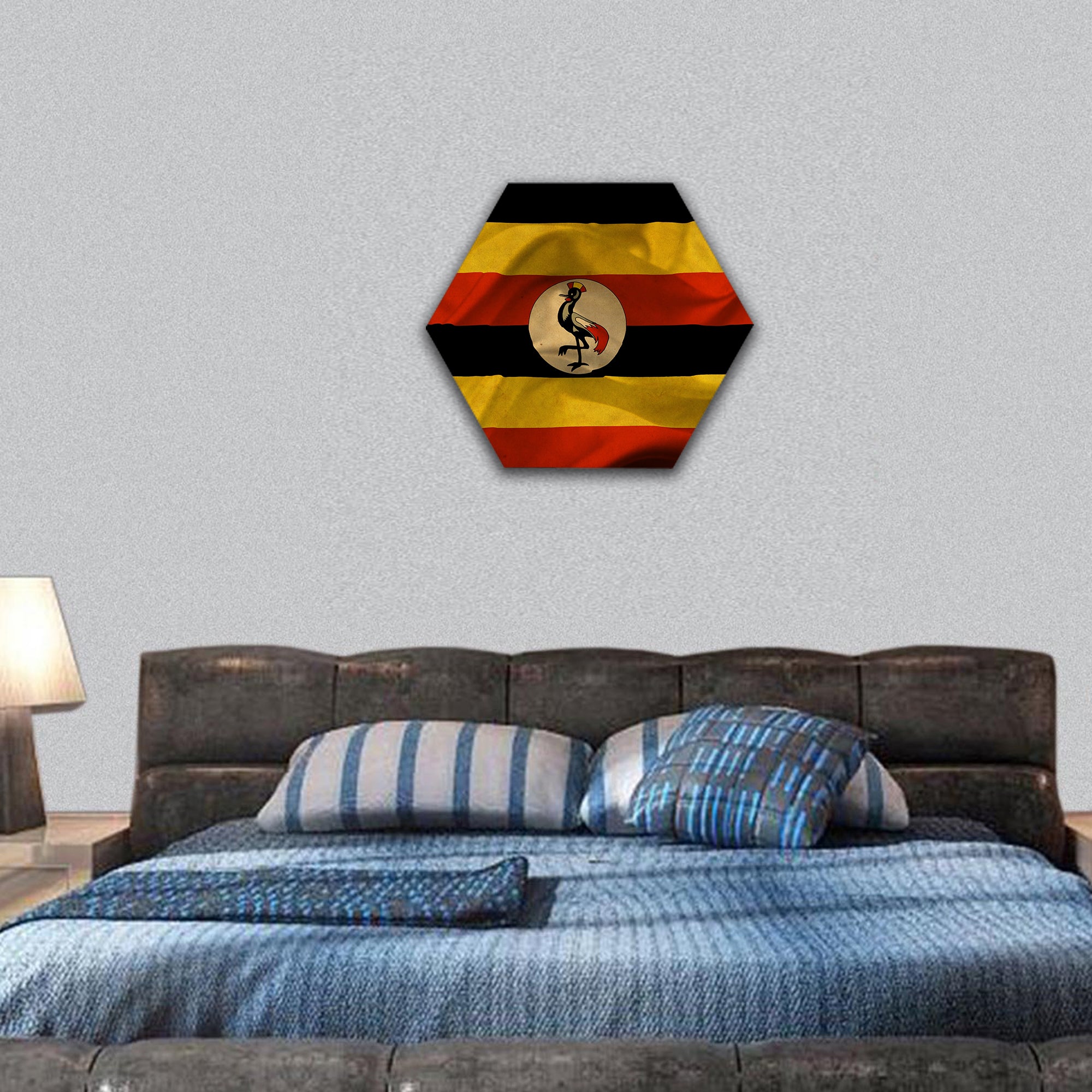 Uganda waving flag hexagonal canvas wall art