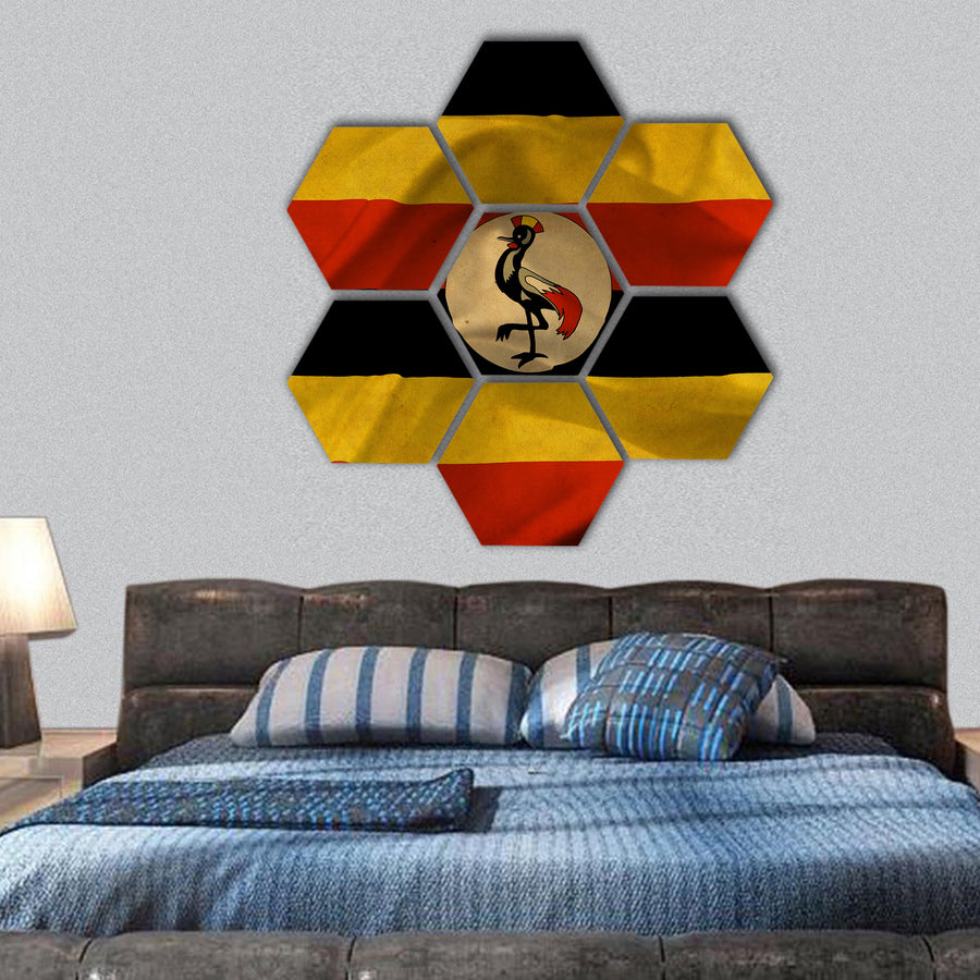 Uganda waving flag hexagonal canvas wall art