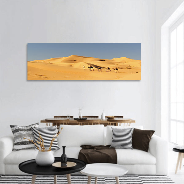 Camel caravan in the Sahara desert panoramic canvas wall art