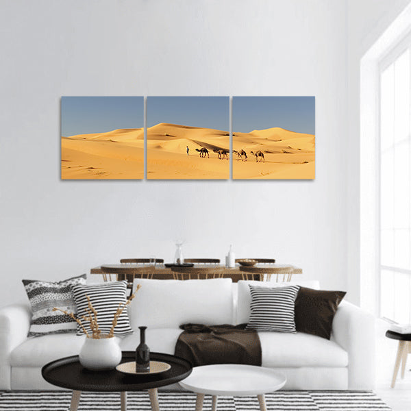 Camel caravan in the Sahara desert panoramic canvas wall art