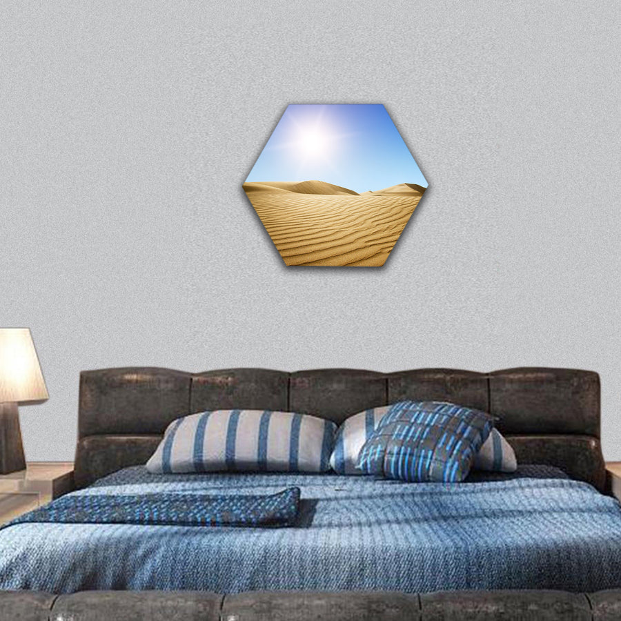 Gold desert into the sunset Canary Islands Resort Town hexagonal canvas wall art