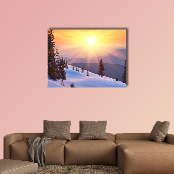 Winter landscape on a sunset, Mountains Carpathians, Ukraine wall art