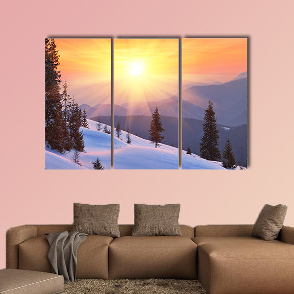 Winter landscape on a sunset, Mountains Carpathians, Ukraine wall art
