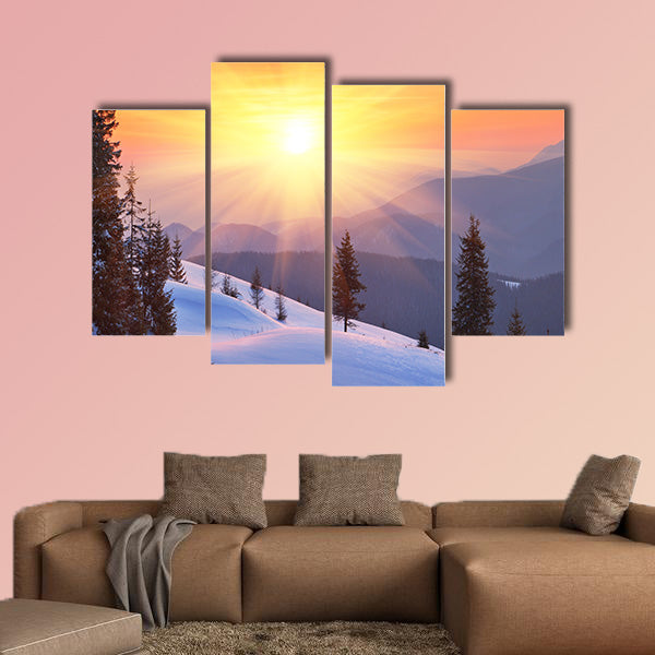 Winter landscape on a sunset, Mountains Carpathians, Ukraine wall art