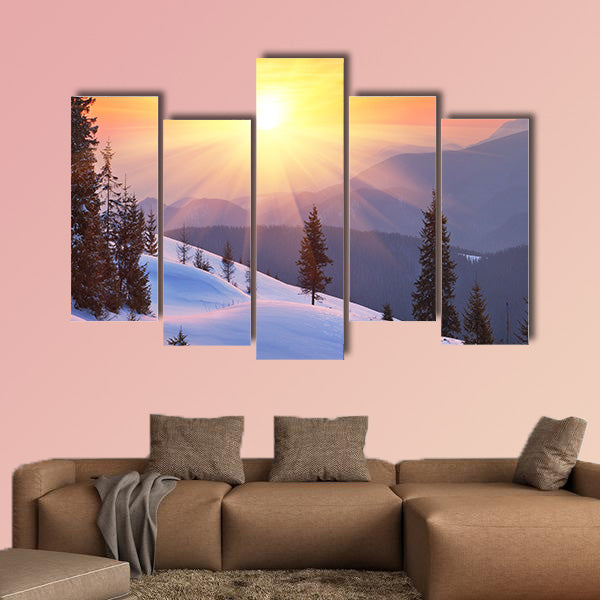 Winter landscape on a sunset, Mountains Carpathians, Ukraine wall art