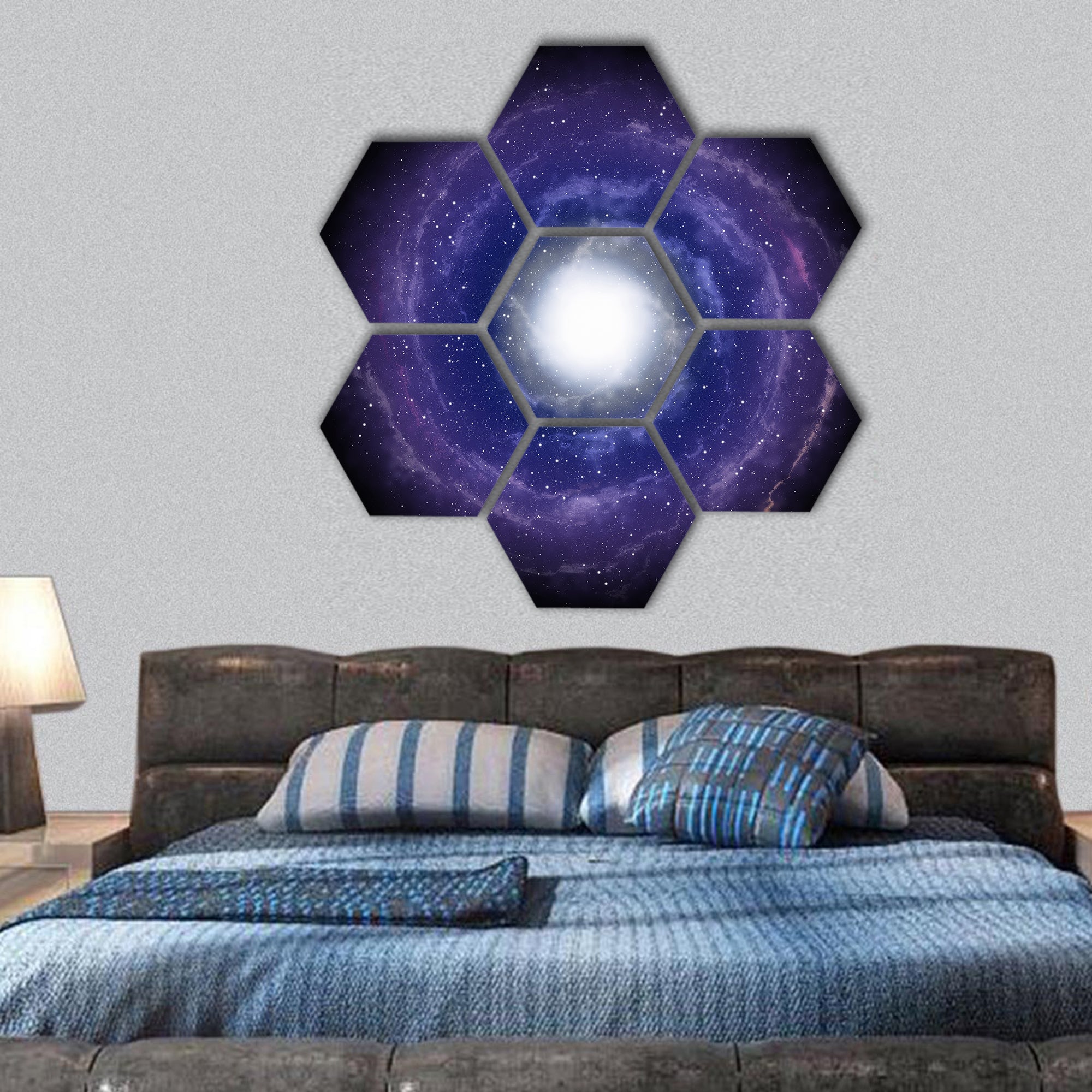 Spiral galaxy hexagonal canvas wall art